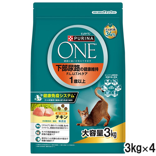 ピュリナワン キャット ドライ 下部尿路の健康維持F.L.U.T.H.ケア 1歳以上 チキン 3kg×4個【まとめ買い】