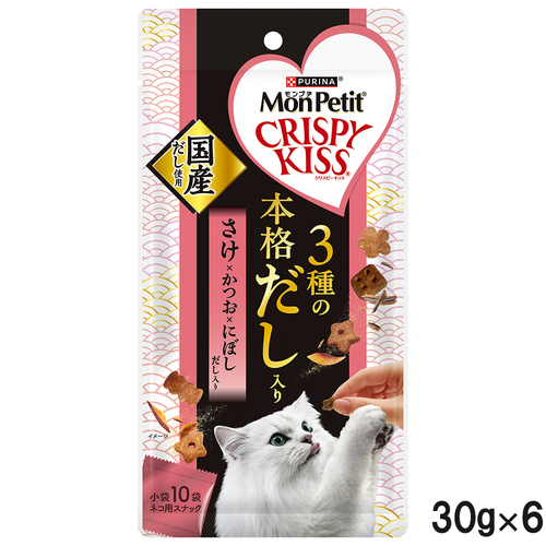 モンプチ クリスピーキッス 3種の本格だし入り さけ×かつお×にぼしだし入り30g×6個【まとめ買い】