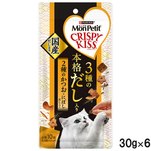 モンプチ クリスピーキッス 3種の本格だし入り 2種のかつお×にぼしだし入り 30g×6個【まとめ買い】