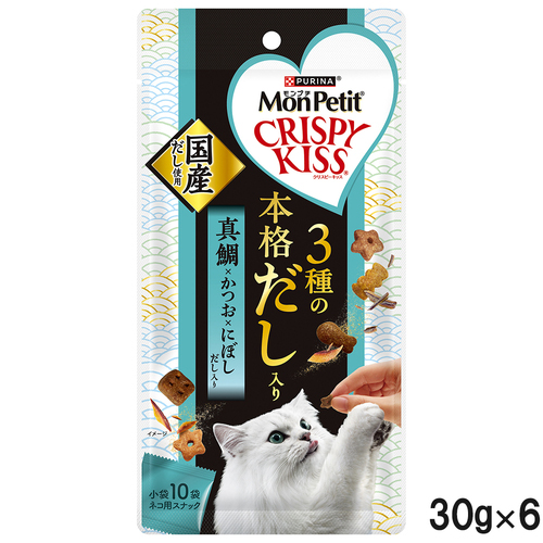 モンプチ クリスピーキッス 3種の本格だし入り 真鯛×かつお×にぼしだし入り 30g×6個【まとめ買い】