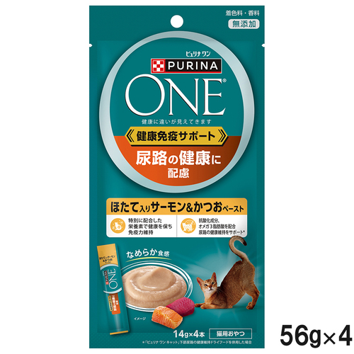 ピュリナワン キャット おやつ 尿路の健康 ほたて入りサーモン＆かつおペースト 56g×4個【まとめ買い】