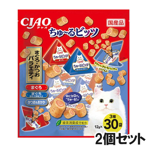CIAO(チャオ) ちゅ～るビッツ まぐろ・かつおバラエティ 12g×30袋×2個【まとめ買い】