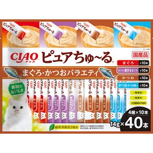 CIAO(チャオ) ピュアちゅ～る まぐろ・かつおバラエティ ボックス 40本入り