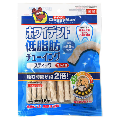 ドギーマン ホワイデント 低脂肪チューイングスティック ミルク味130g